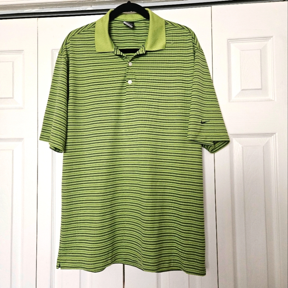 Nike Men's Green Striped Polo Shirt
